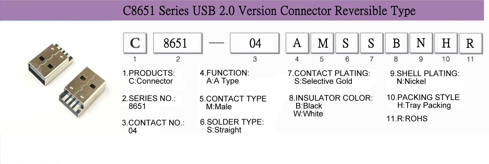 Connector, CableAssembly, WireHarness,USB, C8651