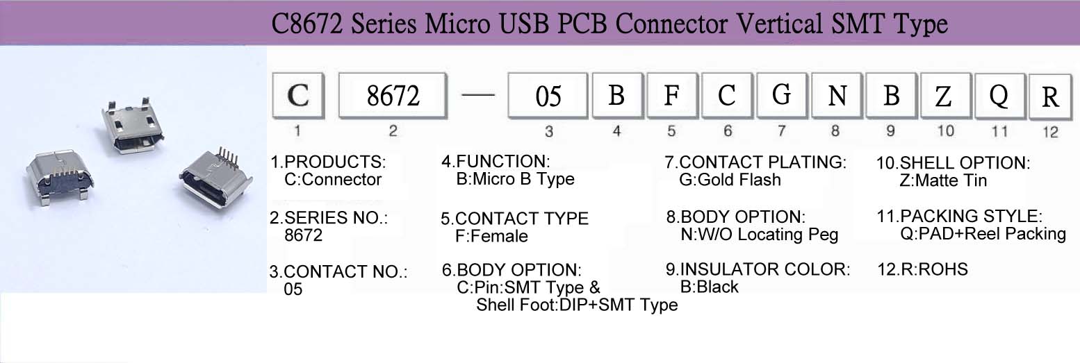 Connector, CableAssembly, WireHarness, Micro USB, C8672
